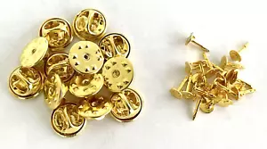 25 GOLD PLATED BUTTERFLY CLUTCH CLASP BACKINGS + 25 PINS FOR PINBACK PIN, BADGES - Picture 1 of 2