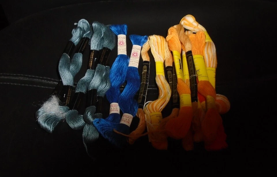 LOT OF 17 NOS SKEINS OF EMBROIDERY FLOSS ORANGE/BLUE/YELLOW - Image 1 of 1