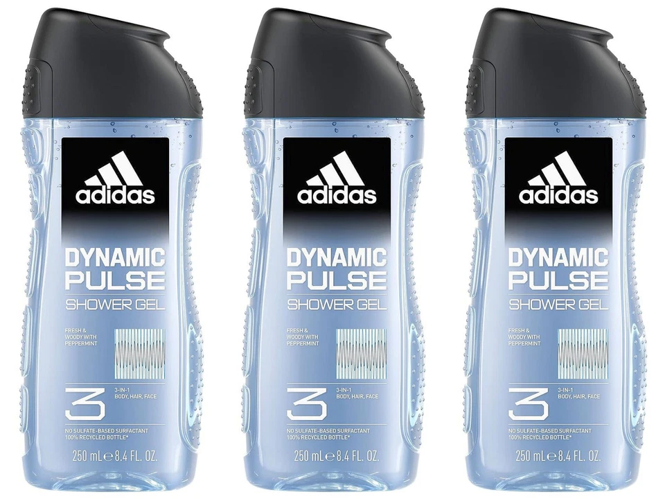 adidas DYNAMIC PULSE Duschgel 3in1 Shower Gel mit holzig-frischem Duft 3x 250ml