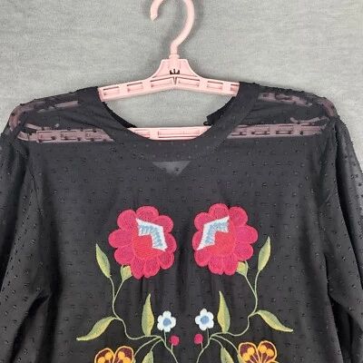 Top mujer GRACE ELEMENTS M negro bordado transparente botón cerradura usado en excelente estado Foto 1 de 4