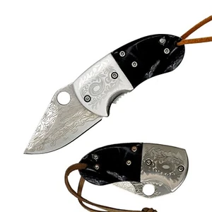Mini navaja de bolsillo plegable gordita grabada Damasco con mango de perla negra de 4,56" - Imagen 1 de 1