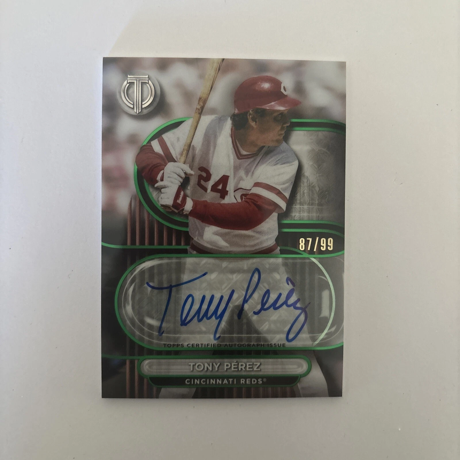 2024 Topps Tribute Tony Perez Autographs Green Auto #87/99 Cincinnati Reds