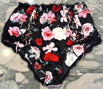 NEW Victoria Secret Atelier Silk Lace Trim High Waist Brief - Black Roses - XL - Image 1 of 4