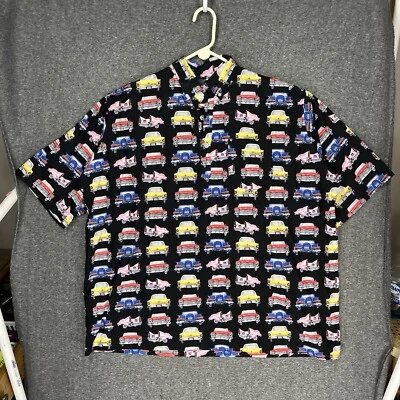 Ручной работы мужчин 5XL четверть кнопка лагерь рубашка ретро автомобили Hot Rods печати 61» груди - Изображение 1 из 4