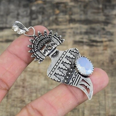 Pendente In Argento Sterling 925 Fatto A Mano In Opale Latteo Per Fidanzamento - Immagine 1 di 4