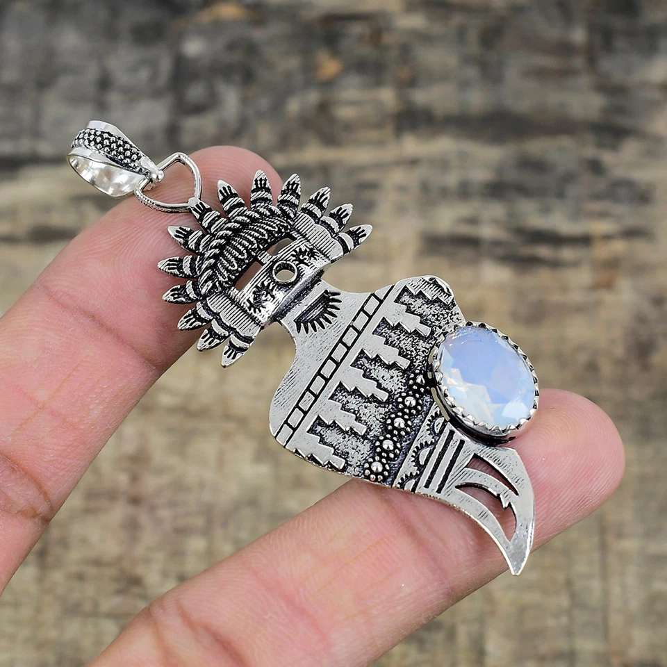 Pendente In Argento Sterling 925 Fatto A Mano In Opale Latteo Per Fidanzamento - Immagine 1 di 4
