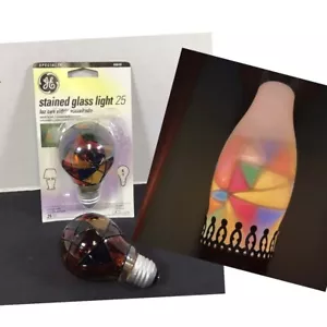 GE Stained Glass 25W Hand Painted Light Bulb A19 General Electric Lot of 2 - Picture 1 of 6