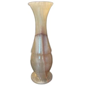 Ochre Veined Onyx Handcrafted Stone Marble Bud Flower Vase 7"H - Picture 1 of 6