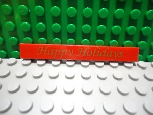 Lego 1 Red 1x8 Tile with Sticker Happy Holidays NEW - Picture 1 of 1