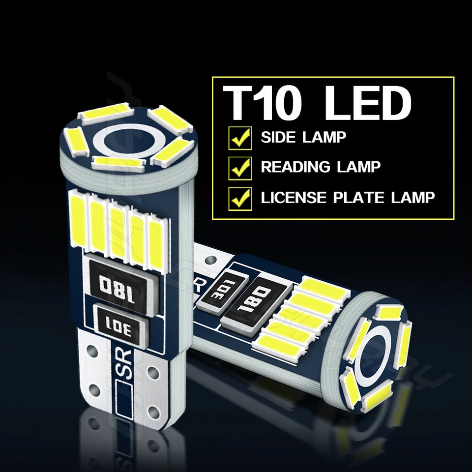 Bright White T10 LED License Bulbs Plate Light 194 168 175 2825 W5W AUXITO 2Pair