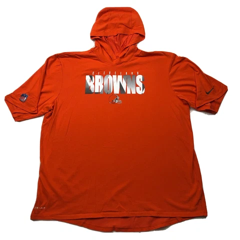 Nike Cleveland Browns Mens XL Hooded T Shirt Short Sleeve NFL On Field Dri Fit Cover