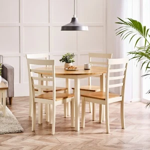 Salcombe Round Wooden Table & 4 Whitby Dining Chairs - Picture 1 of 11