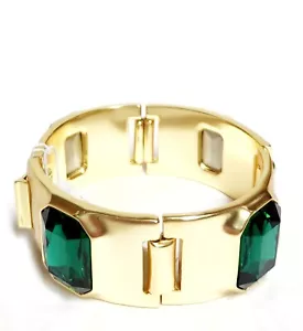 J.Crew Baguette Statement Bracelet Verdigris Green Gold Plated Brass BS899 NWT - Picture 1 of 21