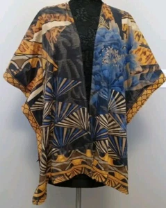 Chicos Women Yellow Blue White Cheetah Festival Kimono Open Cardigan Size Os - Picture 1 of 7