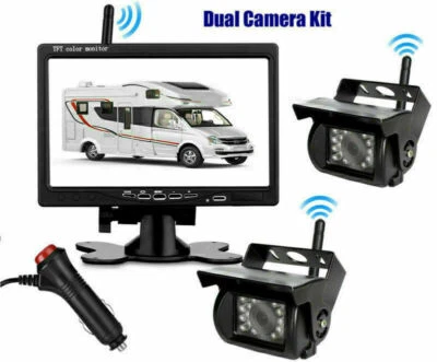 Dual Rearview Backup Camera and 7" Monitor Video System Bus Truck Trailer Van - Image 1 of 4