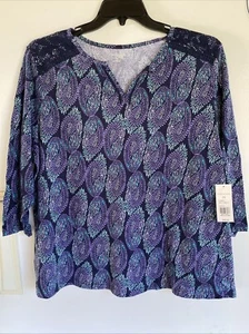 Kim Rogers Curvy 1X Navy Multi Women’s Top 3/4 Sleeve New - Picture 1 of 6