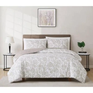 Cannon Comforter Set Twin/Twin XL Size Soft Damask in White + Taupe (2-Piece) - Picture 1 of 5