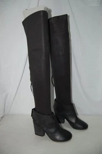 37/ US 7❤️ Black Leather slouch Over Knee High Heels Tall BOOTS OTK - Picture 1 of 19