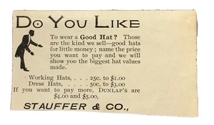 1897 Stauffer And Co. Mens Hat Store Print Ad B5 - Picture 1 of 1