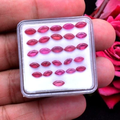 26 Pcs Natural Mozambique Ruby Rich Red 5mm-6mm Marquise Cut Loose Gemstones Lot - Image 1 of 4