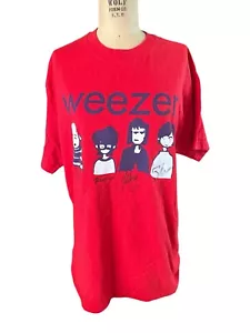 Vintage 90’s Red Weezer T-Shirt Cartoon signed handsigniert Rivers Pat Mickey Bri - Bild 1 von 7
