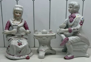 Kolonial Mann & Frau Porzellan Figur sitzend auf Stuhl mit Perücke RAR! - Bild 1 von 17