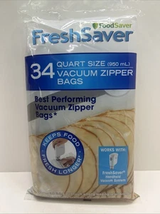 FoodSaver FreshSaver Quart-Größe Vakuum Reißverschluss Beutel 34ct WIEDERVERWENDBAR NEU VERSIEGELT - Bild 1 von 3