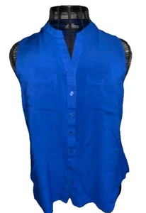 Blusa sin mangas de viscosa con botones azul marino antiguo para mujer talla XL - Imagen 1 de 7