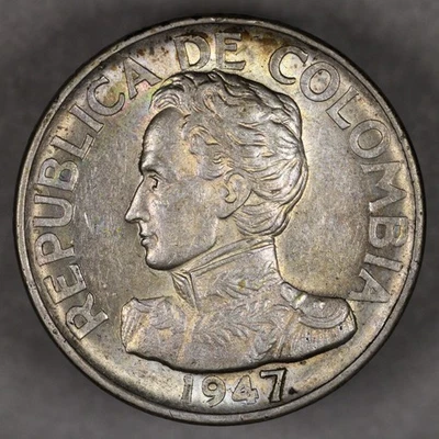 1947 Colombia Silver 50 Centavos - Image 1 of 2