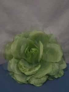 Joan Rivers Large Lt. Green Silk Fabric Velvet Rose Flower Brooch 7 IN. Pin NEW - Picture 1 of 3
