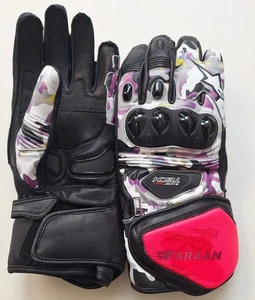 Red White Leather Motorbike Gloves with Knuckle Protection Biker Riding Gloves - Bild 1 von 5
