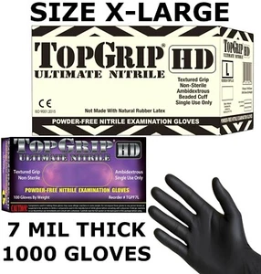 TOPGRIP HD Black Nitrile Gloves, Powder Free, FULL CASE, 7 MIL THICK, XL X-LARGE - Picture 1 of 3
