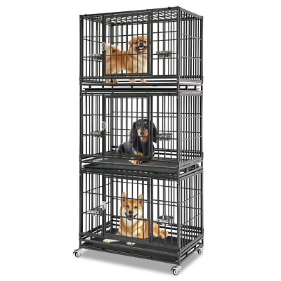 Three Tiers 36" Dog Crate Breeder Cage Pet Kennel for Medium/Small Dogs w/Bowls - Image 1 of 4