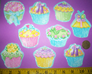 New Pretty Glitter Cupcake Parties Iron-ons Fabric Appliques Iron-ons