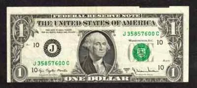 $1 1977-A FRN CUTTING ERROR with ALIGNMENT INDICATOR  Dual Sided Mistake VF - Image 1 of 2