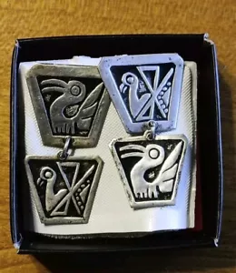 Native Ethnic 925 Sterling Silver Panel Embossed Animals Screw Back Earrings - Picture 1 of 6