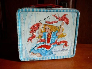 JUNIOR MISS - Vintage 1973 ALADDIN METAL LUNCH BOX - BLUE GINGHAM FRAME - GOOD - Picture 1 of 8