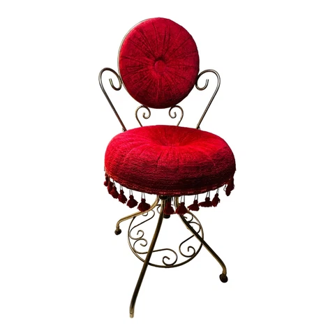 1960’s Swivel Red Velvet Boudoir Chair With Scalloped Trim Hollywood Regency Cover