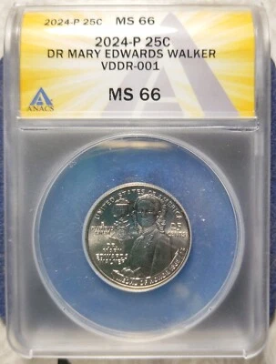 2024 P  Dr Mary Edwards Walker Quarter VDDR-001 Doubled Die ANACS MS 66 Top Pop. - Image 1 of 4