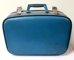 Estuche tocador de transporte vintage Hardside Robin azul huevo equipaje cosméticos 12"x17" - Imagen 1 de 24