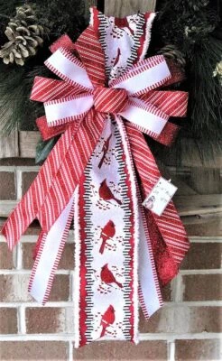 10 " DARK RED CARDNALS WIRED ribbon for DOOR WREATH SWAG GARLAND LANTERN # 135 - Image 1 of 4