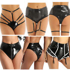 Women Leather Panties Brief Underwear Garters Latex Zipper Crotch Shorts Knicker