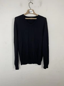 J Crew Men Sweater L Black 100% Merino Wool Italy Minimalist Transitional Quiet - Picture 1 of 7