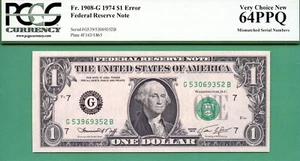 ERROR MISMATCHED SERIAL - 1974 $1 FRN - PCGS CU 64 PPQ - MISMATCH SERIAL ERROR - Picture 1 of 2