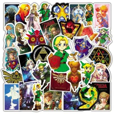 4 CLASSY GIFTS Legend Of Zelda Stickers Skateboard Vinyl Laptop Luggage Decal Hydro Flask 50 pc