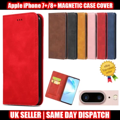 Magnetic Book Cover Case for iPhone 7+/8+ Card Wallet Leather Slim Fit Look - Image 1 of 4