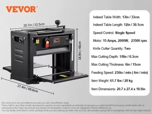 VEVOR Pialla a Spessore 1800W per Legno Altezza Regolabile Lama in Acciaio Al Ca - Foto 1 di 8