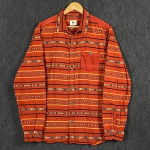 Rusty Mens Medium Long Sleeve Button Up Shirt Rust Aztec Print Corduroy Pocket - Picture 1 of 18