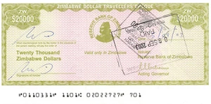 Zimbabwe / Travellers Cheque $20,000 09.9.2003 P 18 Circulated Banknote QZ38 - Picture 1 of 2