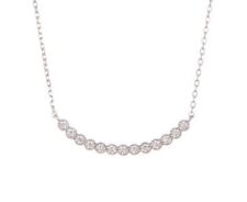 ARGENTO VIVO Curved Crystal Bar Necklace 18kt White Gold Plate  Sterling NEW $68